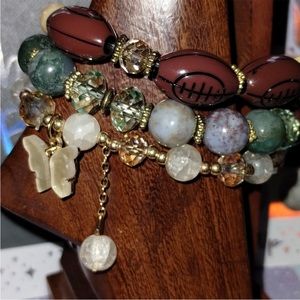 Jasper, Crystal and Acrylic Beaded Bracelet Set